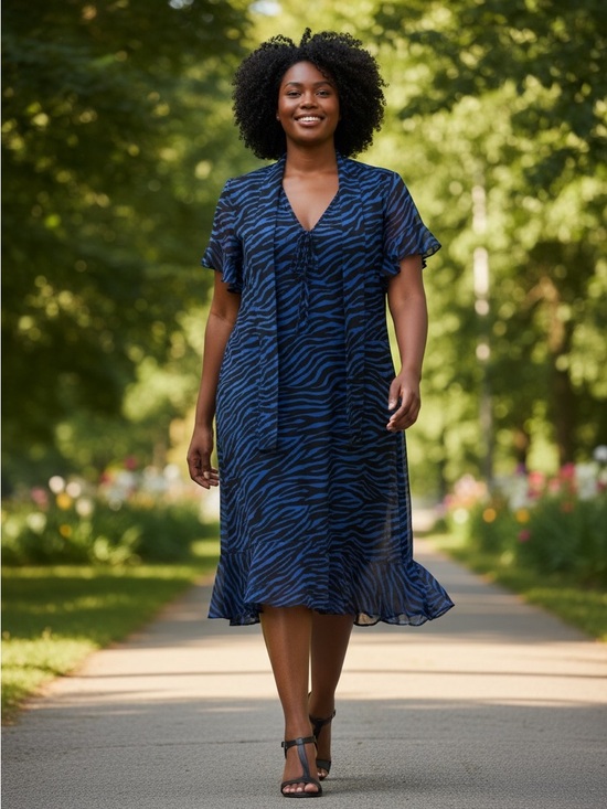 Michael Kors Dresses & Skirts - Michael Kors Blue Zebra Print Flutter Sleeve Dress – NWT Size Small